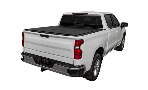 B3020079 - Lomax Folding Hard Cover - Fits 2019-2024 Chevrolet Silverado/GMC Sierra 1500 5' 8" Bed with or without Multifunction Tailgate without Bedside Storage Boxes - Black Urethane